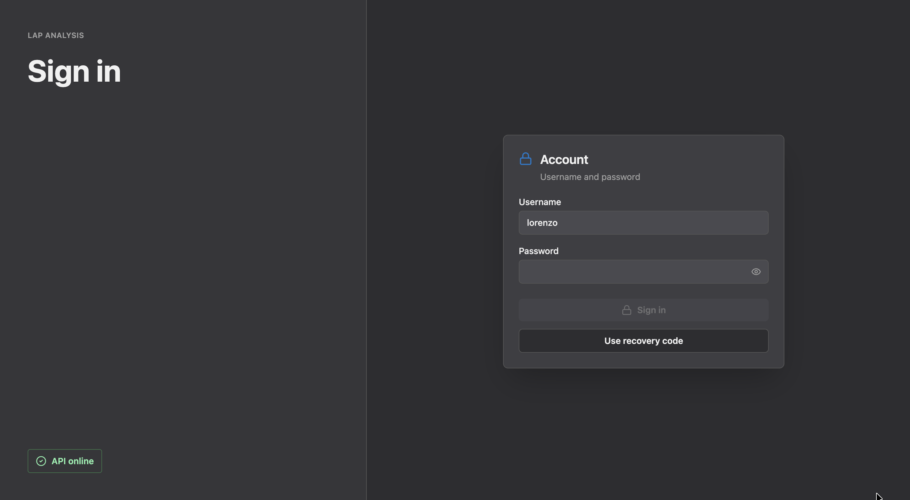 Reports web app sign-in screen for Lap Analysis Launcher.